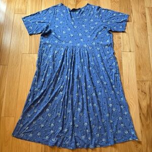 Gudrun Sjoden Blue Floral Jersey Organic Cotton Short Sleeve Lagenlook Dress